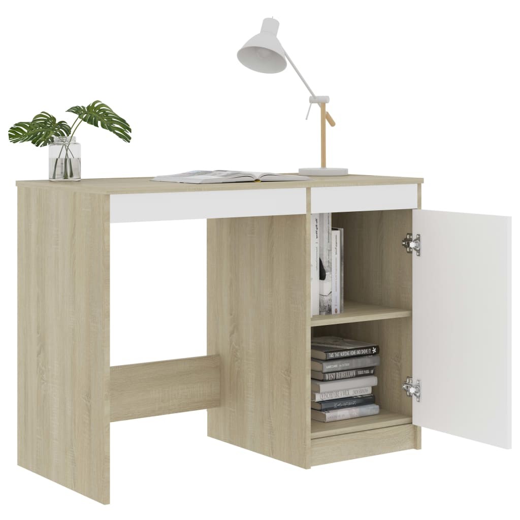 Desk White and Sonoma Oak 100x50x76 cm Chipboard